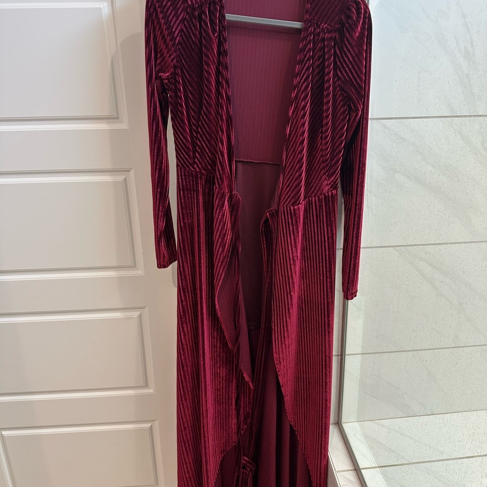 Baltic Born Burgundy Velvet Long Sleeve Wrap Dress